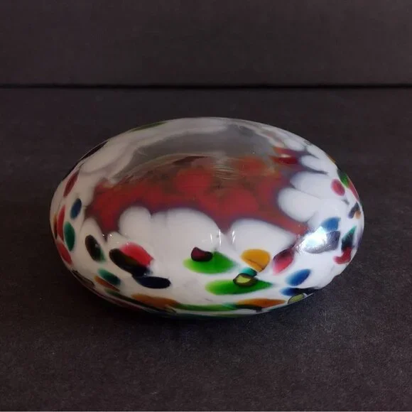 Vintage Signed 1996 Hand Blown Art Glass Paperweight Millefiori Rainbow Confetti